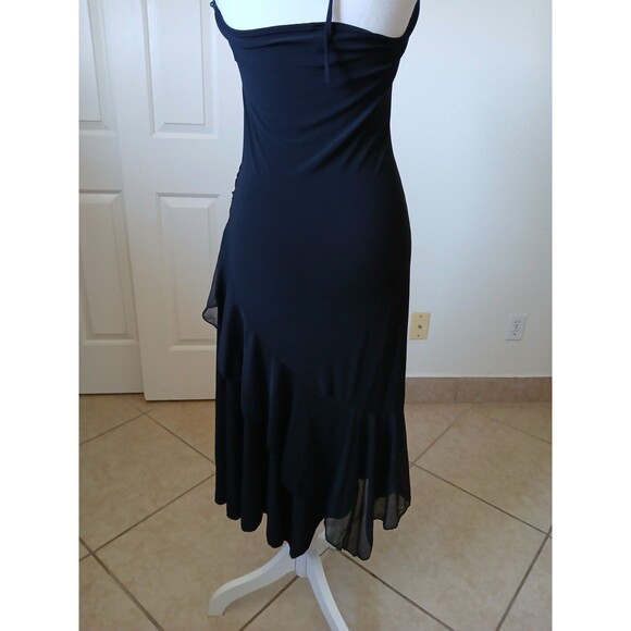 Co-Me Como Black Ruffle Midi Dress Halter Asymmetrical Y2K Style Women’s Large - Picture 7 of 16